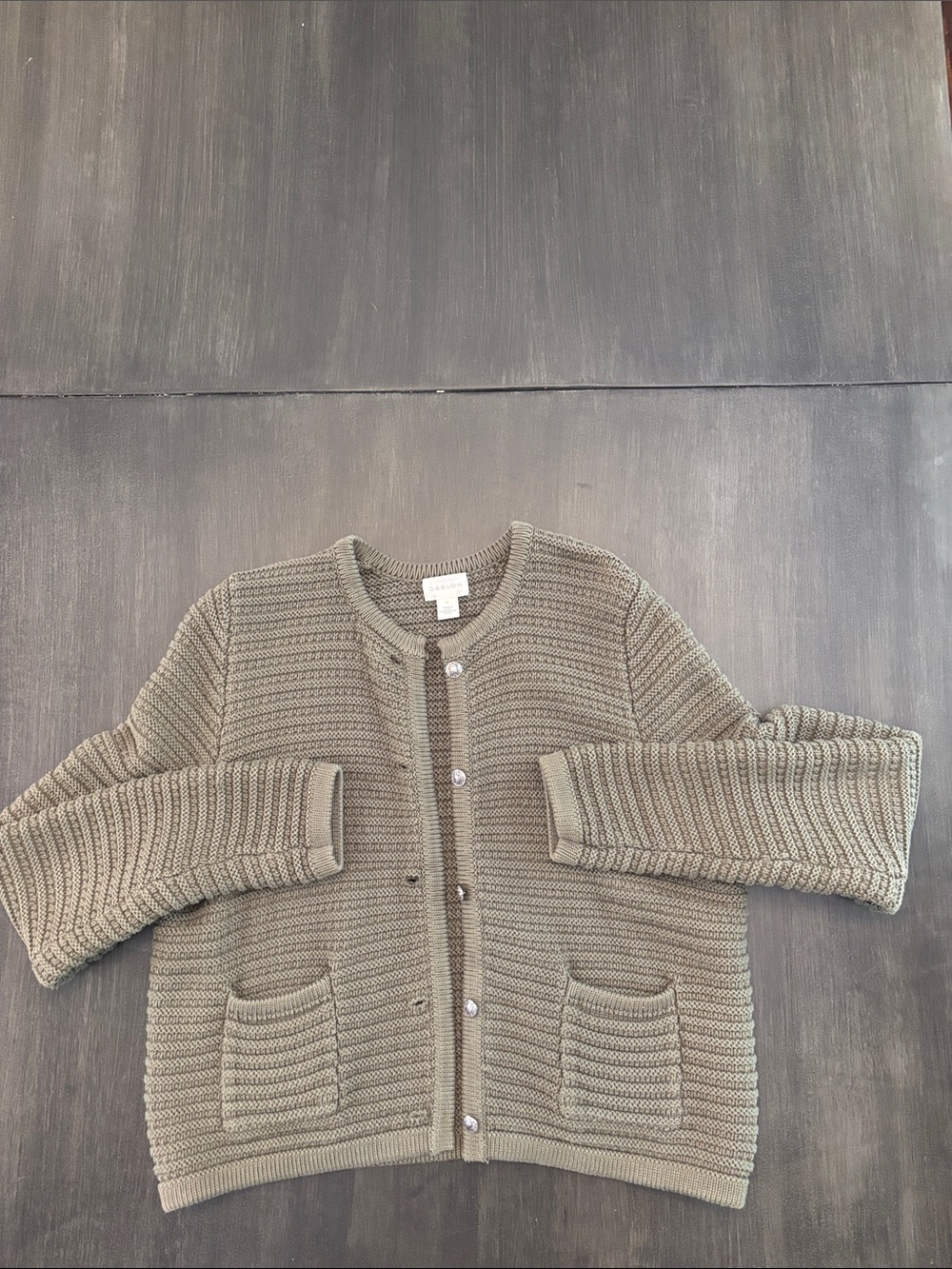 Caslon Olive Green Knit Button-Front Women's Cardigan
